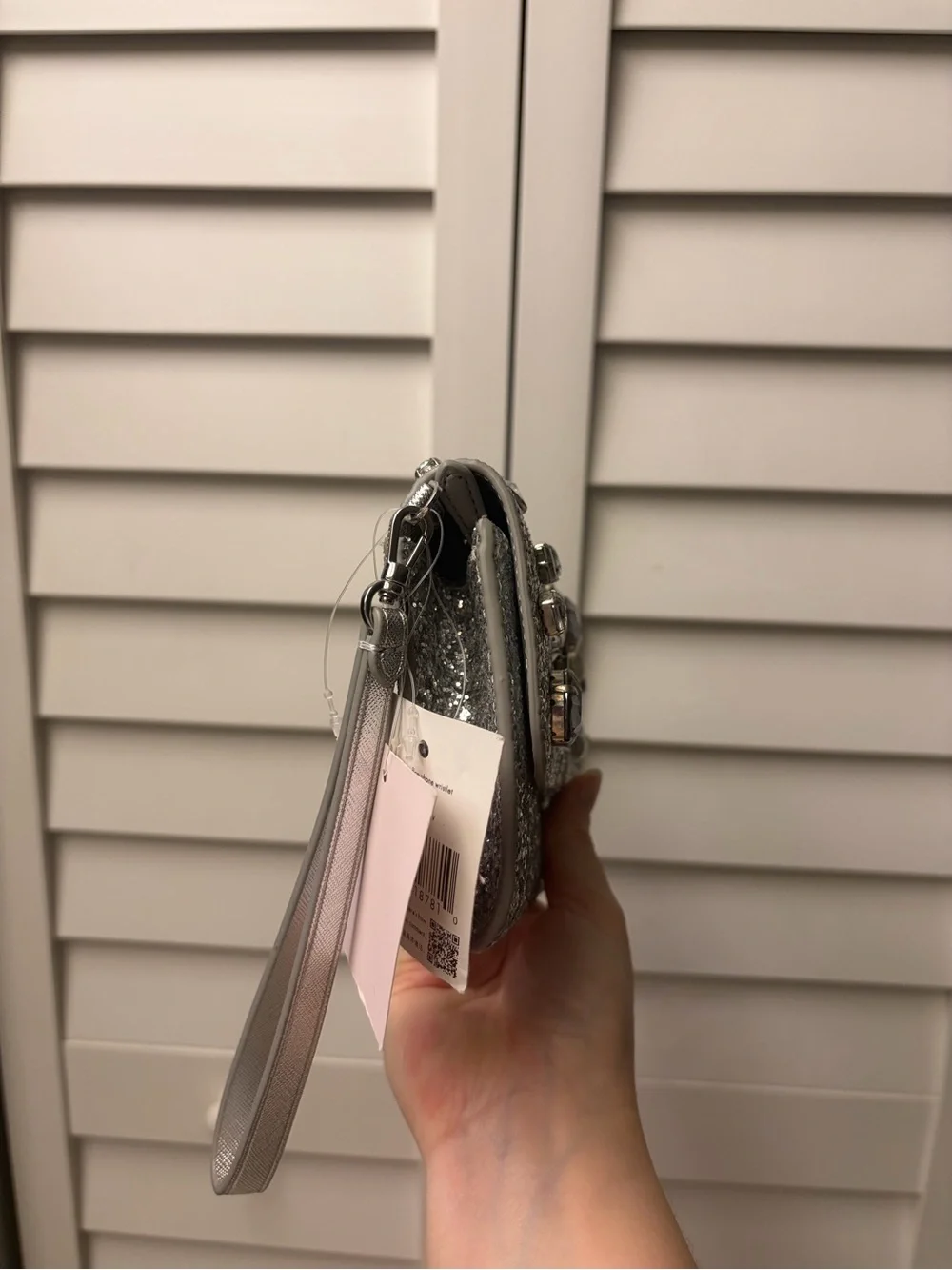 kate spade silver crystal-embellished glitter wristlet